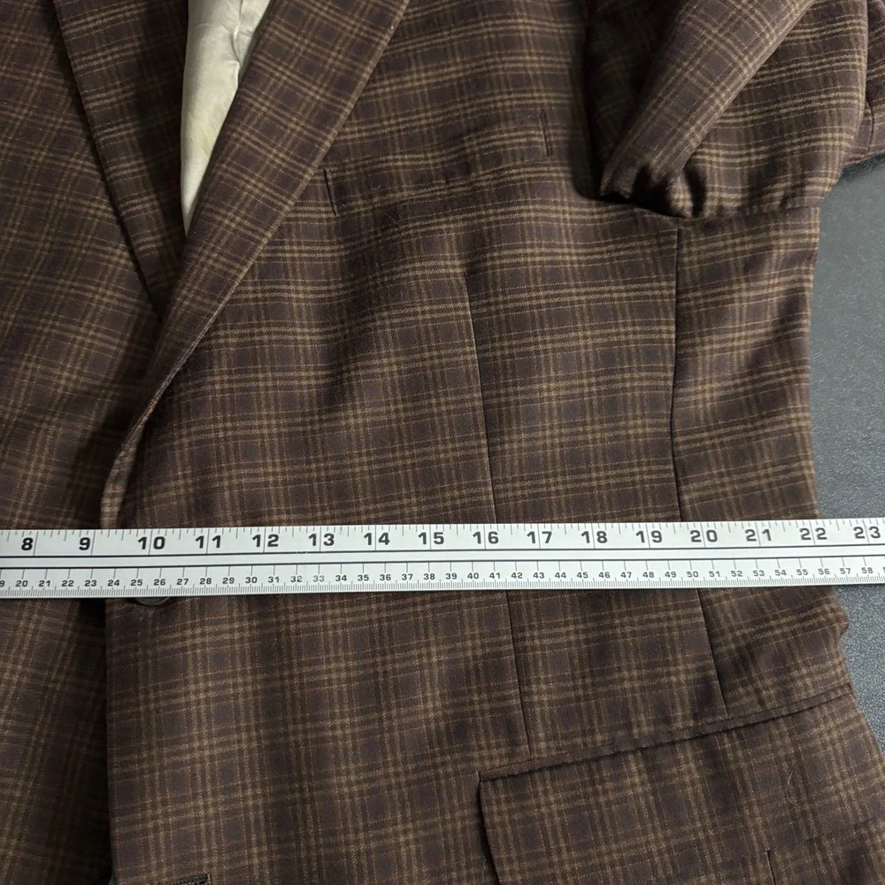 Hart Schaffner Marx Gold Trumpeter Mens Brown Plaid Blazer‎ Coat 46R - Picture 9 of 10